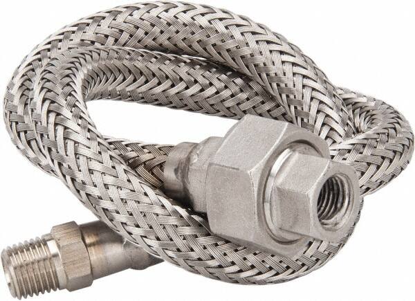 Made in USA - 24" OAL, 1/4" ID, 2,240 Max psi, Flexible Metal Hose Assembly - Industrial Tool & Supply