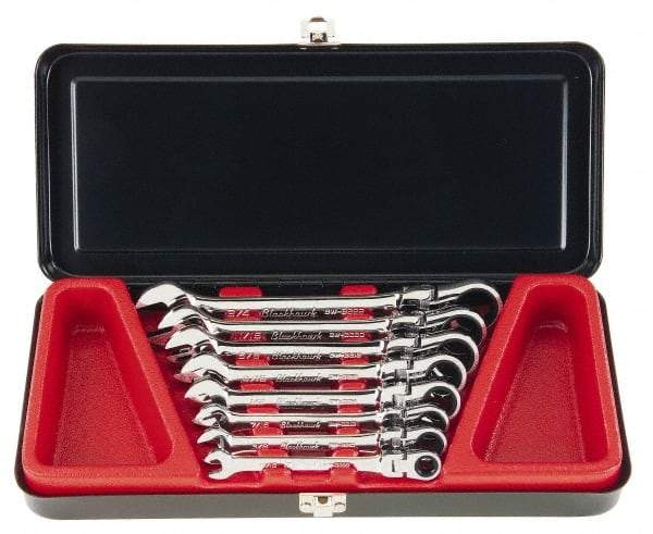 Blackhawk by Proto - 8 Piece, 5/16" to 3/4", Combination Wrench Set - Inch Measurement Standard, Full Polish Finish, Comes in Metal Case - Industrial Tool & Supply