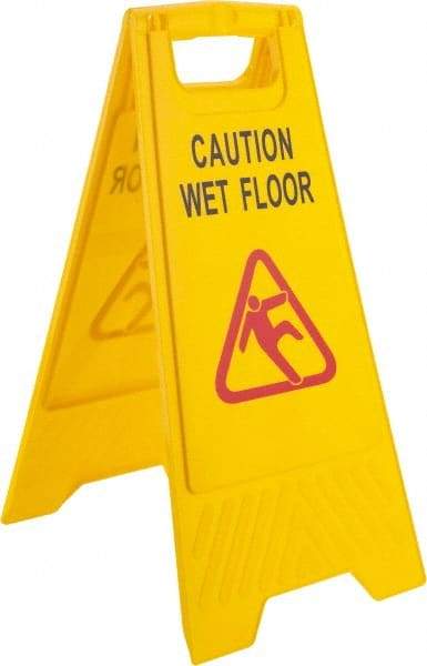 PRO-SOURCE - Caution - Wet Floor, 12" Wide x 24" High, Plastic Floor Sign - A-Frame, Red & Black on Yellow, For Accident Prevention - Industrial Tool & Supply