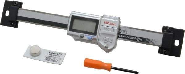 Mitutoyo - 0 to 4 Inch, 0.01mm Resolution Horizontal Electronic Linear Scale - 0.001 Inch Accuracy, Data Output, SR44 Battery - Industrial Tool & Supply