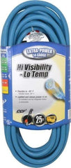 Southwire - 25', 14/3 Gauge/Conductors, Blue Outdoor Extension Cord - 1 Receptacle, 15 Amps, 125 VAC, UL SJTW, NEMA 5-15P, 5-15R - Industrial Tool & Supply