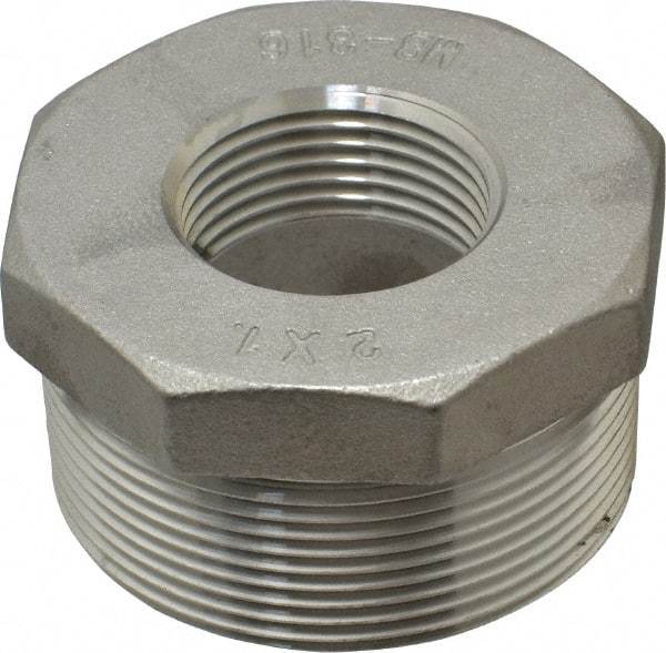 Merit Brass - 2 x 1" Grade 316 Stainless Steel Pipe Hex Bushing - MNPT x FNPT End Connections, 150 psi - Industrial Tool & Supply