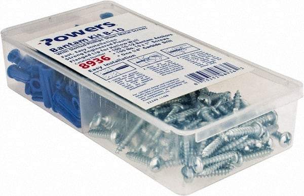 Powers Fasteners - #10 x 1 Screw, 1" Long, 7/8" Thick, Plug Drywall & Hollow Wall Anchor - 1/4" Drill, Plastic, Use in Concrete, & Masonry & Wallboard - Industrial Tool & Supply