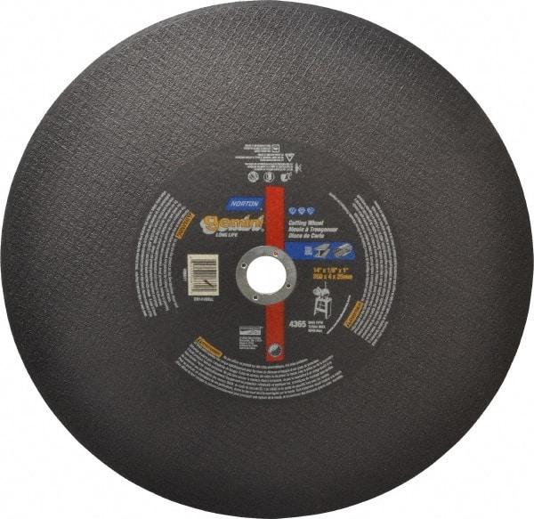 Norton - 14" Aluminum Oxide Cutoff Wheel - 1/8" Thick, 1" Arbor, 4,365 Max RPM, Use with Stationary Tools - Industrial Tool & Supply