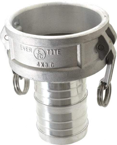 EVER-TITE Coupling Products - 4" Aluminum Cam & Groove Suction & Discharge Hose Female Coupler Hose Shank - Part C, 100 Max psi - Industrial Tool & Supply