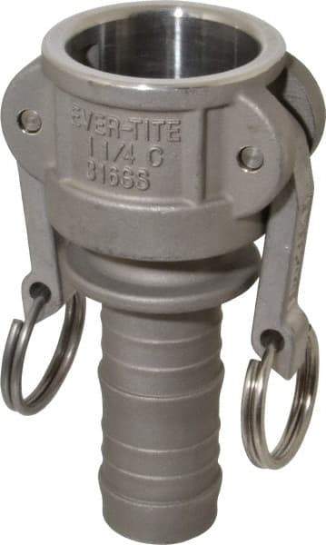 EVER-TITE Coupling Products - 1-1/4" Stainless Steel Cam & Groove Suction & Discharge Hose Female Coupler Hose Shank - Part C, 250 Max psi - Industrial Tool & Supply