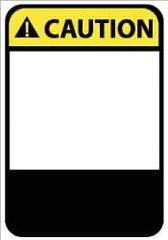 NMC - Accident Prevention Label, Header: CAUTION - Legend: CAUTION, English, Black, Yellow & White, 5" Long x 3" High, Sign Muscle Finish - Industrial Tool & Supply