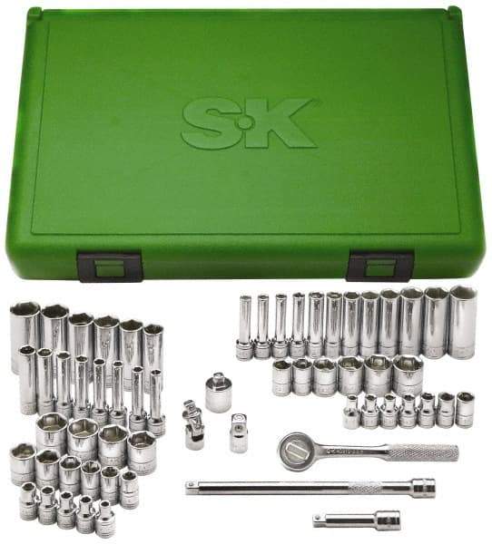 SK - 60 Piece 1/4" Drive Deep Well Socket Set - 6 Points, 1/8" to 5/8" (4mm to 16mm) Range, Inch/Metric Measurement Standard - Industrial Tool & Supply