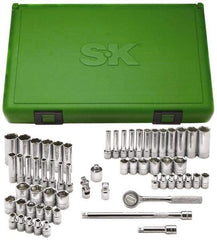 SK - 60 Piece 1/4" Drive Deep Well Socket Set - 6 Points, 1/8" to 5/8" (4mm to 16mm) Range, Inch/Metric Measurement Standard - Industrial Tool & Supply
