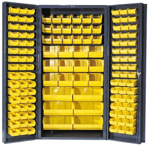 Quantum Storage - 132 Bin Storage Cabinet - Steel, 36" Wide x 24" Deep x 72" High, Gray - Industrial Tool & Supply