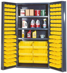 Quantum Storage - 3 Shelf 102 Bin Storage Cabinet - Steel, 36" Wide x 24" Deep x 72" High, Gray - Industrial Tool & Supply