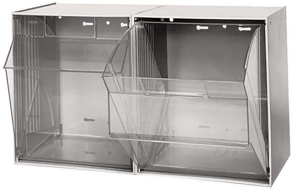 Quantum Storage - 23-5/8" Wide x 13-7/8" High x 11-7/8" Deep, Small Parts Tip Out Stacking Bin Organizer - Polystyrene Frame, 2 Compartments, 11-1/16" Wide x 13-5/8" High x 8-7/8" Deep Bin - Industrial Tool & Supply
