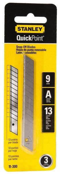 Stanley - 3 Piece Steel Utility Knife Blade - 3-1/2" OAL, 0.017" Blade Thickness - Industrial Tool & Supply