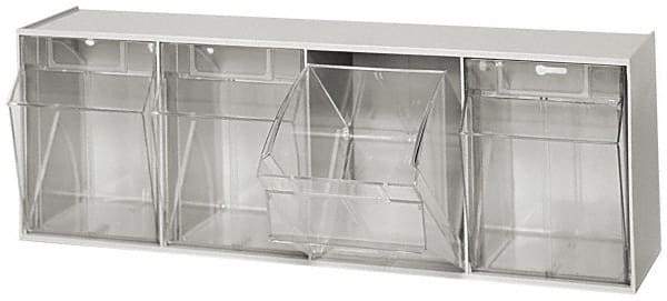 Quantum Storage - 23-5/8" Wide x 8-1/8" High x 6-5/8" Deep, Small Parts Tip Out Stacking Bin Organizer - Polystyrene Frame, 4 Compartments, 5-5/8" Wide x 7-1/2" High x 5" Deep Bin - Industrial Tool & Supply