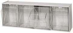 Quantum Storage - 23-5/8" Wide x 8-1/8" High x 6-5/8" Deep, Small Parts Tip Out Stacking Bin Organizer - Polystyrene Frame, 4 Compartments, 5-5/8" Wide x 7-1/2" High x 5" Deep Bin - Industrial Tool & Supply