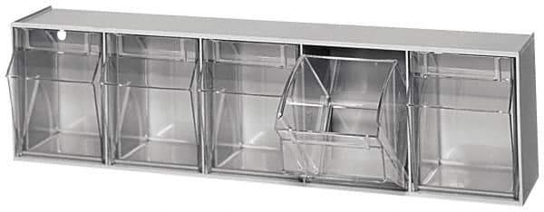 Quantum Storage - 23-5/8" Wide x 6-1/2" High x 5-1/4" Deep, Small Parts Tip Out Stacking Bin Organizer - Polystyrene Frame, 5 Compartments, 4-1/4" Wide x 5-3/4" High x 3-3/4" Deep Bin - Industrial Tool & Supply