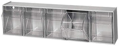 Quantum Storage - 23-5/8" Wide x 6-1/2" High x 5-1/4" Deep, Small Parts Tip Out Stacking Bin Organizer - Polystyrene Frame, 5 Compartments, 4-1/4" Wide x 5-3/4" High x 3-3/4" Deep Bin - Industrial Tool & Supply