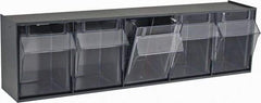 Quantum Storage - 23-5/8" Wide x 6-1/2" High x 5-1/4" Deep, Small Parts Tip Out Stacking Bin Organizer - Polystyrene Frame, 5 Compartments, 4-1/4" Wide x 5-3/4" High x 3-3/4" Deep Bin - Industrial Tool & Supply