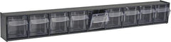 Quantum Storage - 23-5/8" Wide x 3-1/8" High x 2-1/2" Deep, Small Parts Tip Out Stacking Bin Organizer - Polystyrene Frame, 9 Compartments, 2-3/16" Wide x 2-1/2" High x 1-3/4" Deep Bin - Industrial Tool & Supply