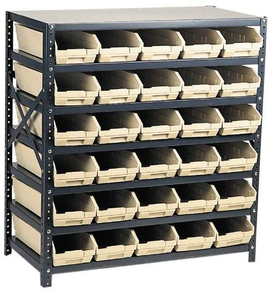 Quantum Storage - 2,100 Lb Capacity, 18" Deep x 36" Wide x 39" High, Steel Floor Rack - 1 Side, 30 Black Polyethylene/Polypropylene Bins - Industrial Tool & Supply