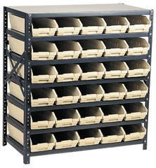 Quantum Storage - 2,100 Lb Capacity, 12" Deep x 36" Wide x 39" High, Steel Floor Rack - 1 Side, 30 Ivory Polyethylene/Polypropylene Bins - Industrial Tool & Supply