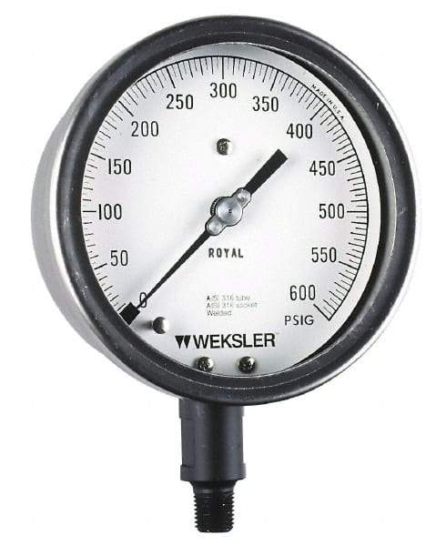 Weksler Instruments - 6" Dial, 1/4 Thread, 0-200 Scale Range, Pressure Gauge - Lower Connection, Rear Flange Connection Mount, Accurate to 0.5% of Scale - Industrial Tool & Supply
