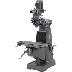 Jet - 9" Table Width x 42" Table Length, Step Pulley Control, 3 Phase Knee Milling Machine - R8 Spindle Taper, 2 hp - Industrial Tool & Supply