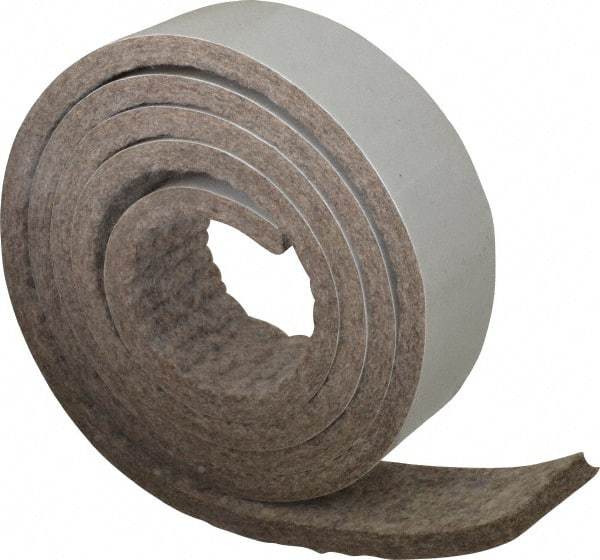 Made in USA - 1/4 Inch Thick x 1-1/2 Inch Wide x 5 Ft. Long, Felt Stripping - Gray, Adhesive Backing - Industrial Tool & Supply