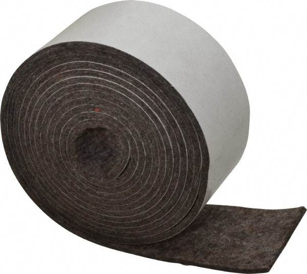 Made in USA - 1/8 Inch Thick x 2 Inch Wide x 10 Ft. Long, Felt Stripping - Gray, Adhesive Backing - Industrial Tool & Supply