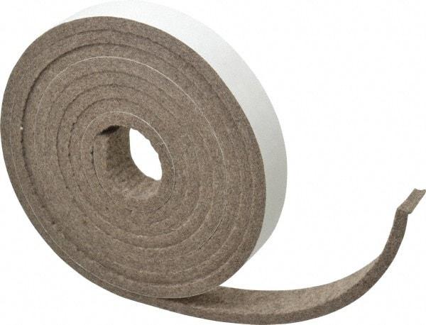 Made in USA - 1/4 Inch Thick x 1 Inch Wide x 10 Ft. Long, Felt Stripping - Gray, Adhesive Backing - Industrial Tool & Supply