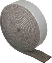 Made in USA - 1/8 Inch Thick x 1 Inch Wide x 10 Ft. Long, Felt Stripping - Gray, Adhesive Backing - Industrial Tool & Supply