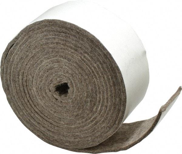 Made in USA - 1/8 Inch Thick x 2 Inch Wide x 10 Ft. Long, Felt Stripping - Gray, Adhesive Backing - Industrial Tool & Supply