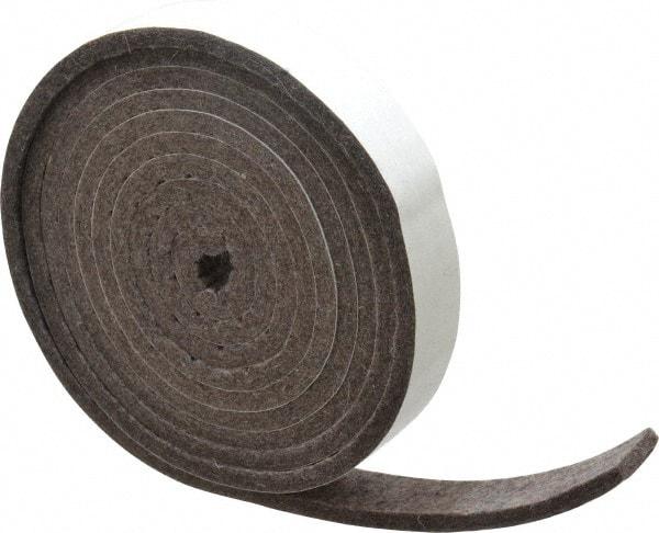 Made in USA - 1/4 Inch Thick x 1 Inch Wide x 10 Ft. Long, Felt Stripping - Gray, Adhesive Backing - Industrial Tool & Supply