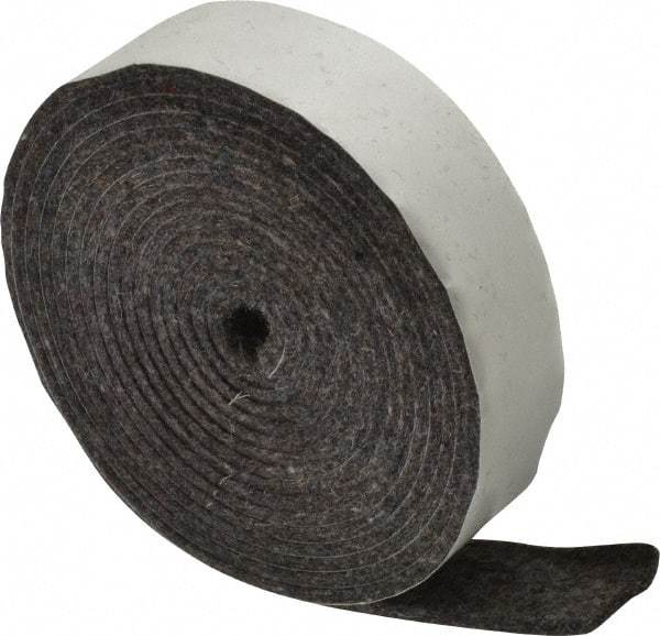 Made in USA - 1/8 Inch Thick x 1 Inch Wide x 10 Ft. Long, Felt Stripping - Gray, Adhesive Backing - Industrial Tool & Supply