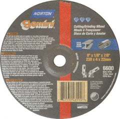 Norton - 24 Grit, 9" Wheel Diam, 1/8" Wheel Thickness, 7/8" Arbor Hole, Type 27 Depressed Center Wheel - Aluminum Oxide, 6,600 Max RPM, Compatible with Angle Grinder - Industrial Tool & Supply