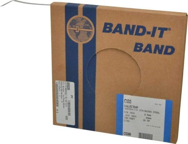Made in USA - Grade 200 to 300, Stainless Steel Banding Strap Roll - 3/8" Wide x 0.015" Thick - Industrial Tool & Supply
