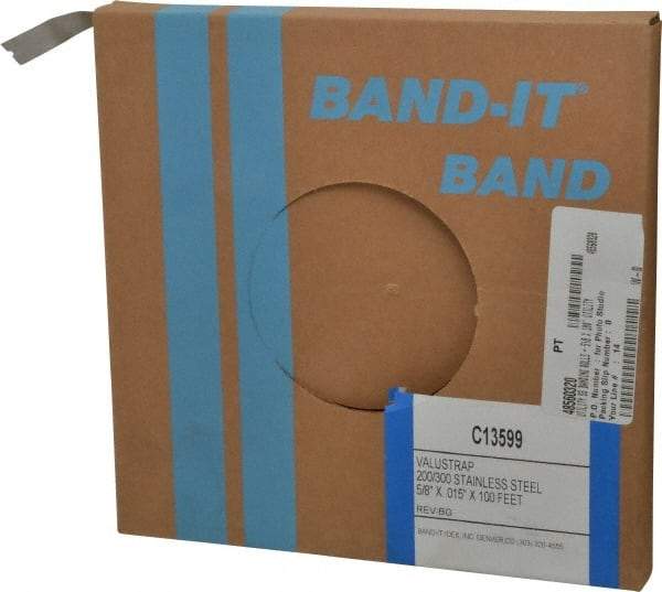 Made in USA - Grade 200 to 300, Stainless Steel Banding Strap Roll - 5/8" Wide x 0.015" Thick - Industrial Tool & Supply