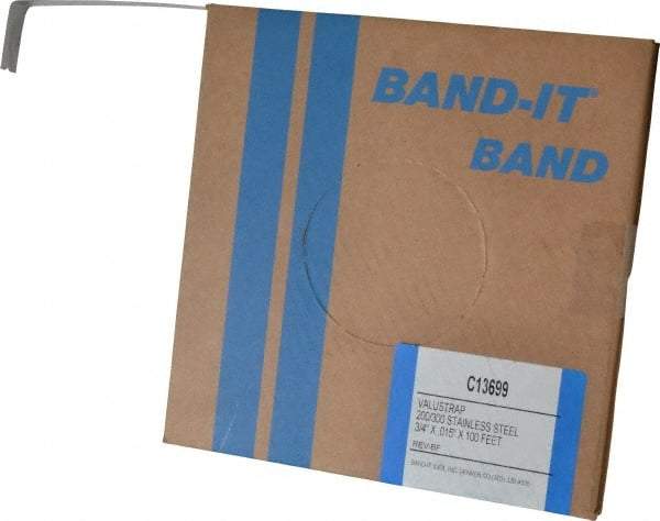 Made in USA - Grade 200 to 300, Stainless Steel Banding Strap Roll - 3/4" Wide x 0.015" Thick - Industrial Tool & Supply