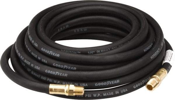 Continental ContiTech - 1/4" ID x 1/2" OD 25' Long Multipurpose Air Hose - MNPT x MNPT Ends, 200 Working psi, -40 to 190°F, 1/4" Fitting, Black - Industrial Tool & Supply