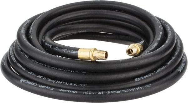 Continental ContiTech - 3/8" ID x 0.688" OD 25' Long Oil Resistant Air Hose - MNPT x MNPT Ends, 300 Working psi, -20 to 190°F, 1/4" Fitting, Black - Industrial Tool & Supply