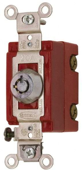 Hubbell Wiring Device-Kellems - 120 to 277 VAC, 20 Amp at 125 Volt, 20 Amp at 250 Volt, SPST, 6 Tumbler Barrel Key Switch - Clip and Screw Terminal, 7/8 Inch Mount Hole Diameter, On-Off Sequence - Industrial Tool & Supply