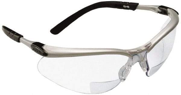 3M - +2.5, Clear Lenses, Scratch Resistant, Framed Magnifying Safety Glasses - UV Protection, Adjustable Temples, Silver/Black Plastic Frame, ANSI Z87.1-2010 - Industrial Tool & Supply