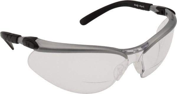 3M - +1.5, Clear Lenses, Scratch Resistant, Framed Magnifying Safety Glasses - UV Protection, Adjustable Temples, Silver/Black Plastic Frame, ANSI Z87.1-2010 - Industrial Tool & Supply