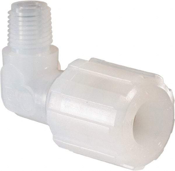 NewAge Industries - 1/2" Tube OD, PFA PTFE Plastic Compression Tube Male Elbow - 1/4 NPT Pipe, 500°F Max, 1/4 Thread - Industrial Tool & Supply