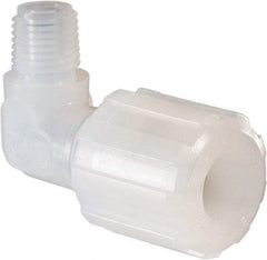NewAge Industries - 1/2" Tube OD, PFA PTFE Plastic Compression Tube Male Elbow - 1/4 NPT Pipe, 500°F Max, 1/4 Thread - Industrial Tool & Supply