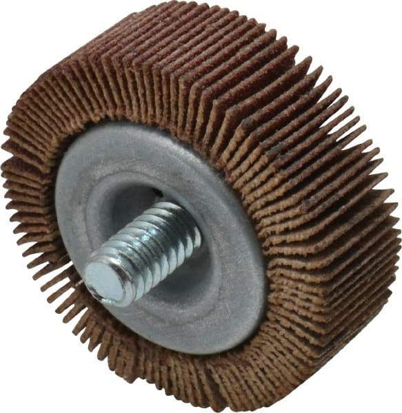 Merit Abrasives - 1-1/2" Diam x 1/2" Face Width, Fine Aluminum Oxide Coated Mounted Flap Wheel - 1/4-20 Threaded Mount, 120 Grit, 25,000 Max RPM - Industrial Tool & Supply