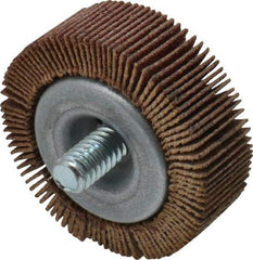 Merit Abrasives - 1-1/2" Diam x 1/2" Face Width, Fine Aluminum Oxide Coated Mounted Flap Wheel - 1/4-20 Threaded Mount, 120 Grit, 25,000 Max RPM - Industrial Tool & Supply