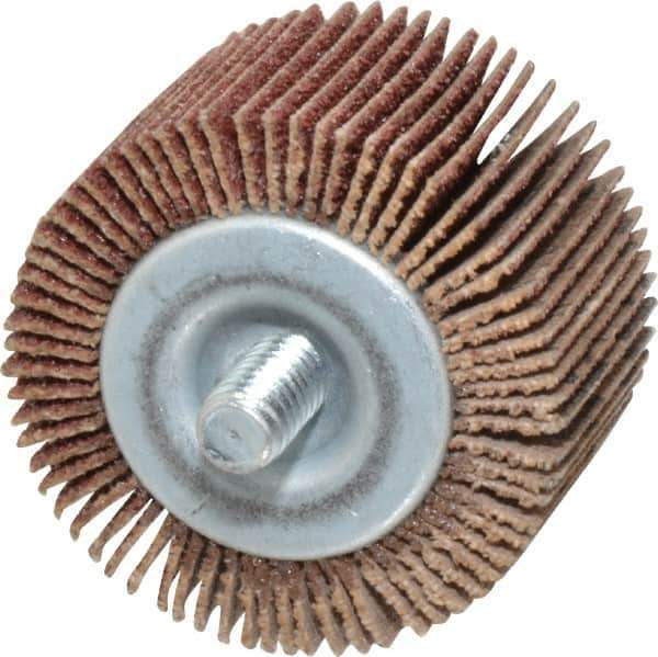 Merit Abrasives - 1-1/2" Diam x 1" Face Width, Medium Aluminum Oxide Coated Mounted Flap Wheel - 1/4-20 Threaded Mount, 60 Grit, 25,000 Max RPM - Industrial Tool & Supply