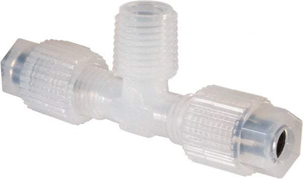 NewAge Industries - 1/4" Tube OD, PFA PTFE Plastic Compression Tube Male Branch Tee - 1/4 NPT Pipe, 500°F Max, 1/4 Thread - Industrial Tool & Supply