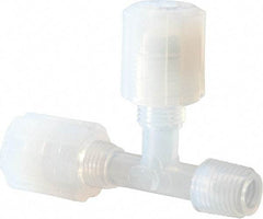 NewAge Industries - 1/4" Tube OD, PFA PTFE Plastic Compression Tube Male Run Tee - 1/4 NPT Pipe, 500°F Max, 1/4 Thread - Industrial Tool & Supply